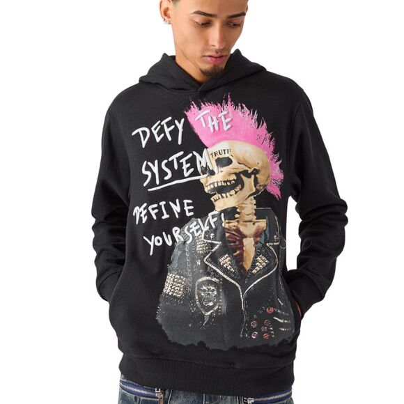 Reason Defy the System Punk Skeleton Hoodie Men’s Large Black Pink Mohawk - Picture 5 of 13